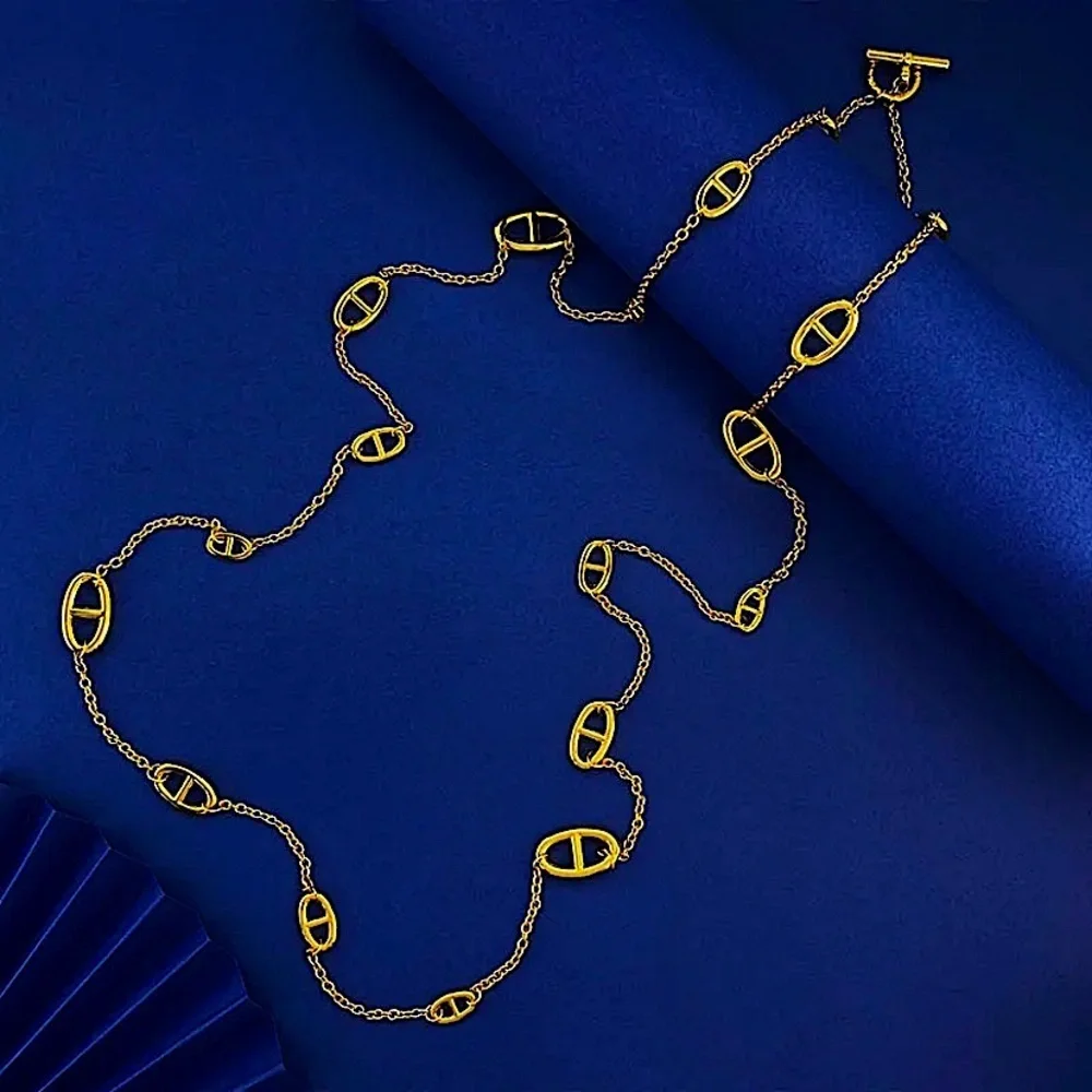 Multilayer Gold Plated Pig nose Necklace Bracelet Set Stainless Steel